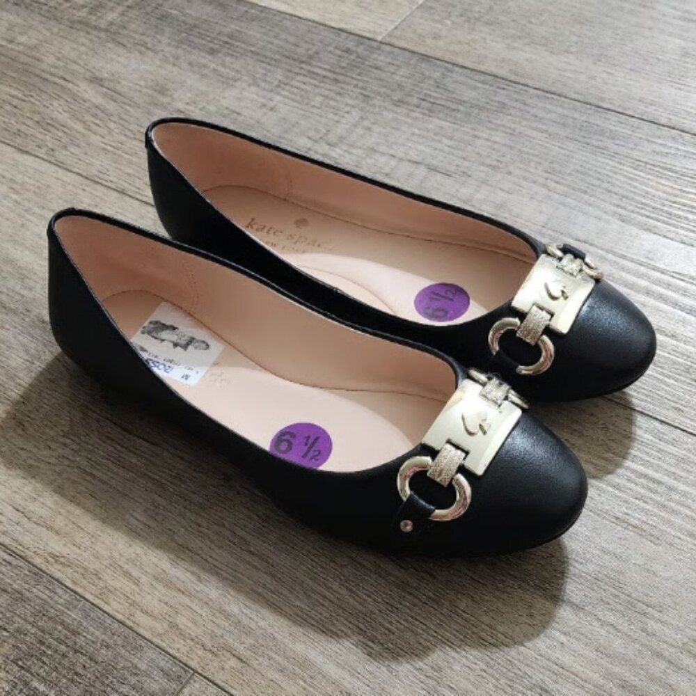 Kate Spade Leather Payton Ballet Flat with Gold Metallic Hardware Size 6.5 NEW
